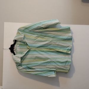 Blue and green striped 3/4 sleeve button down